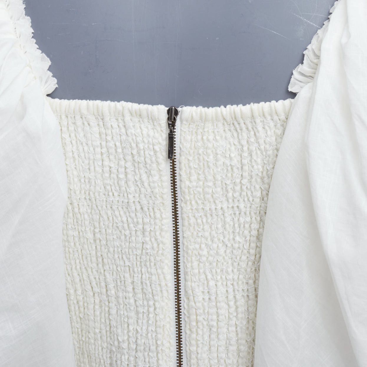 Aje AJE Cherished white cotton linen trim puff sleeve tiered midi dress UK14 XL Size L / US 10 / IT 46 - 7 Thumbnail