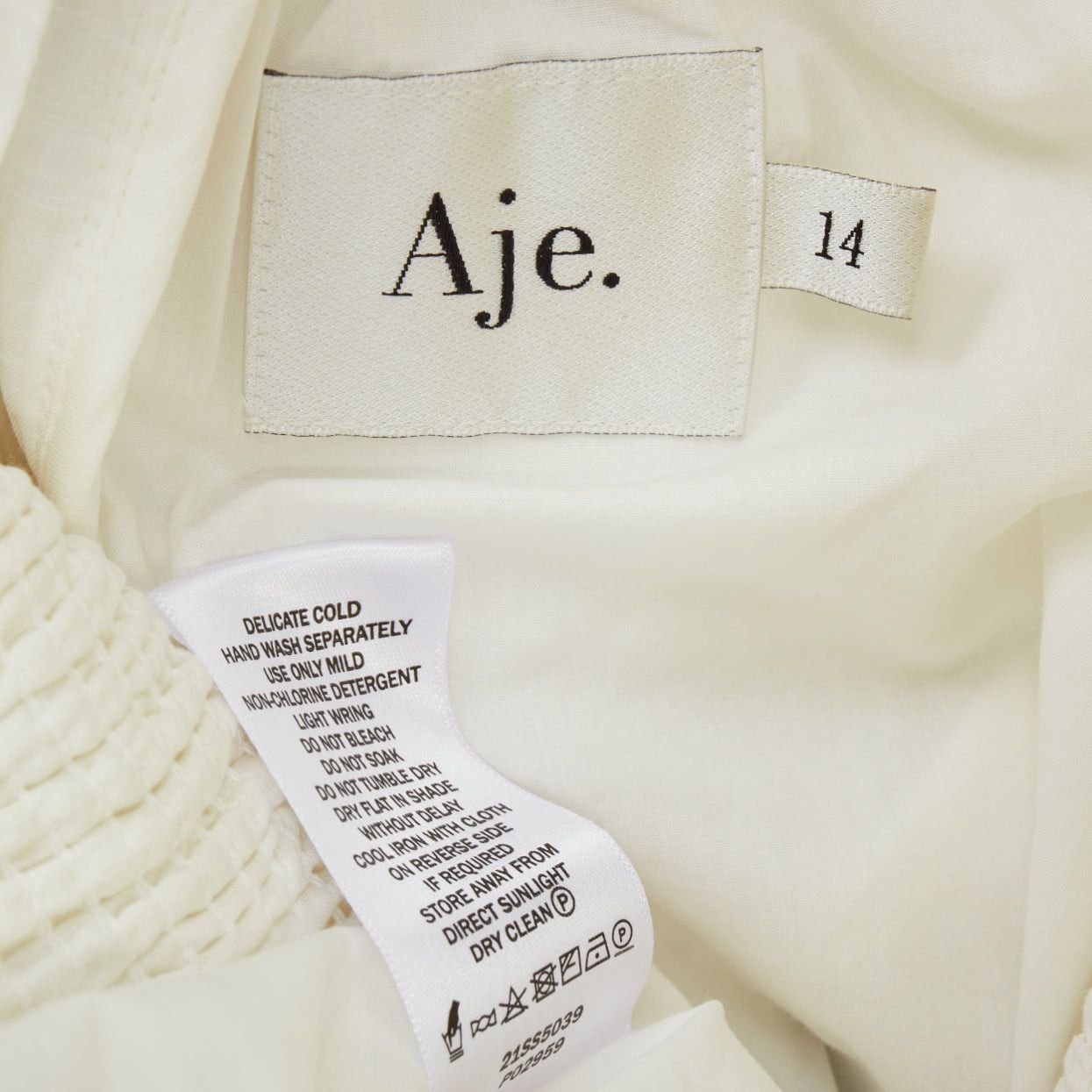 Aje AJE Cherished white cotton linen trim puff sleeve tiered midi dress UK14 XL Size L / US 10 / IT 46 - 8 Thumbnail