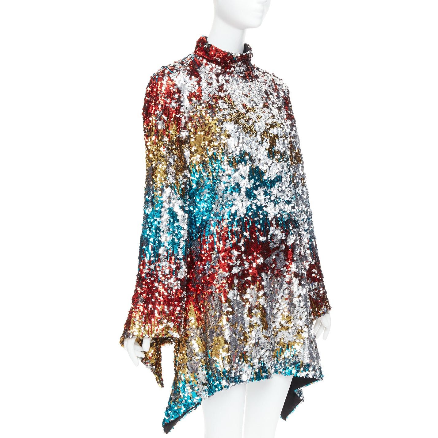 Halpern HALPERN A21D20J Flip Sequin multicolor flare drape hem mini dress FR42 XL Size L / US 10 / IT 46 - 3 Thumbnail