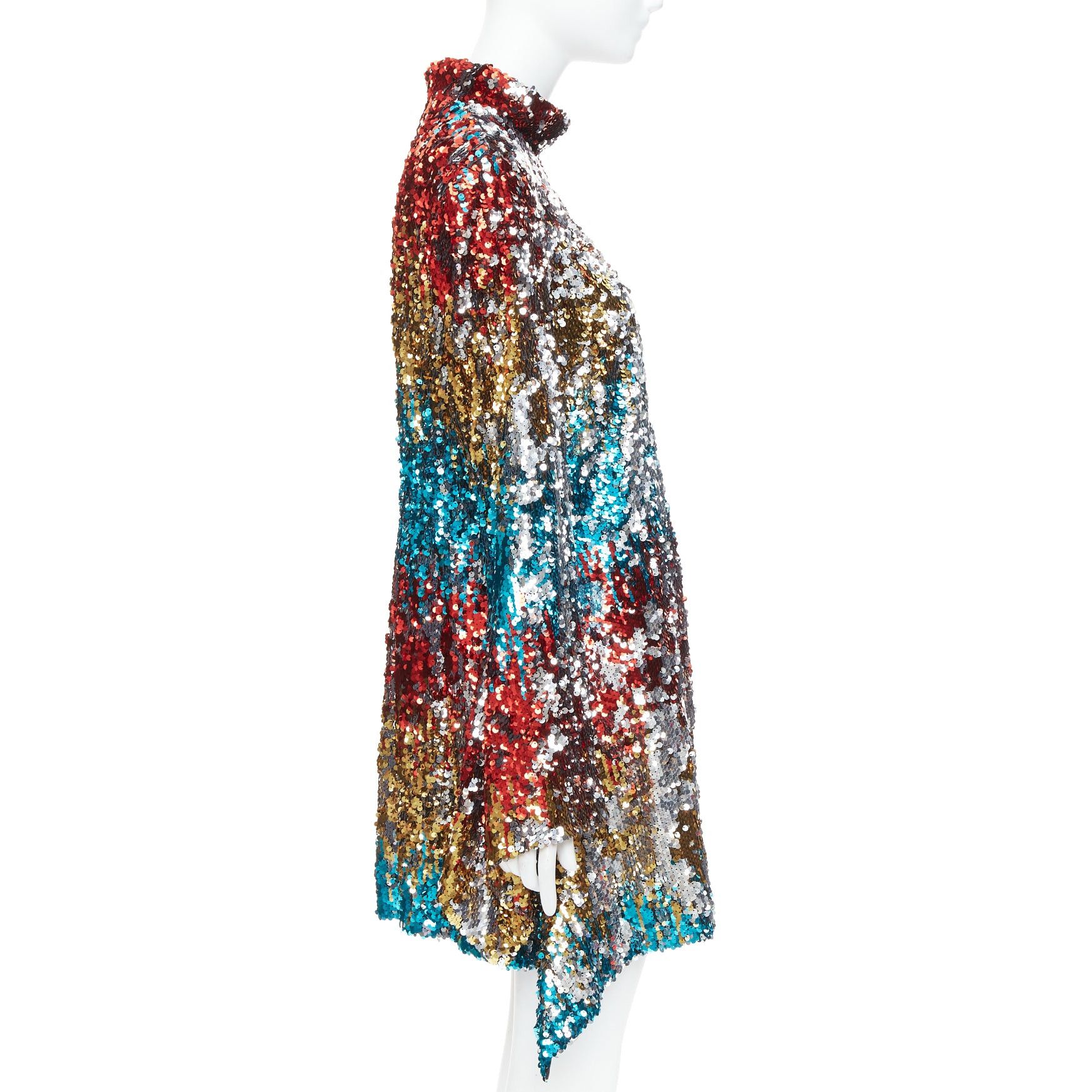 Halpern HALPERN A21D20J Flip Sequin multicolor flare drape hem mini dress FR42 XL Size L / US 10 / IT 46 - 4 Thumbnail