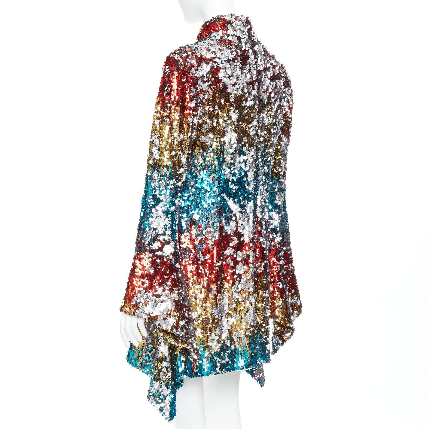 Halpern HALPERN A21D20J Flip Sequin multicolor flare drape hem mini dress FR42 XL Size L / US 10 / IT 46 - 6 Thumbnail