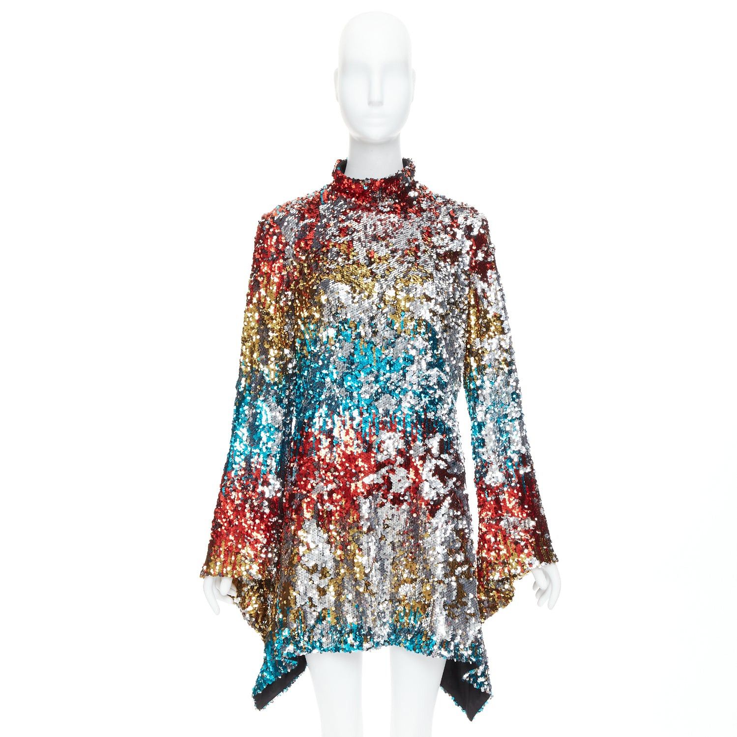 Halpern HALPERN A21D20J Flip Sequin multicolor flare drape hem mini dress FR42 XL Size L / US 10 / IT 46 - 9 Thumbnail