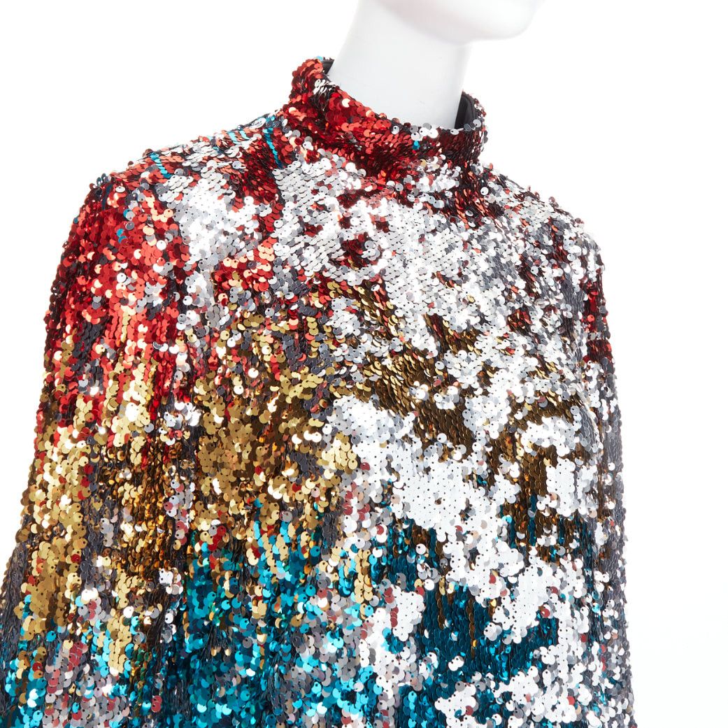Halpern HALPERN A21D20J Flip Sequin multicolor flare drape hem mini dress FR42 XL Size L / US 10 / IT 46 - 2 Thumbnail