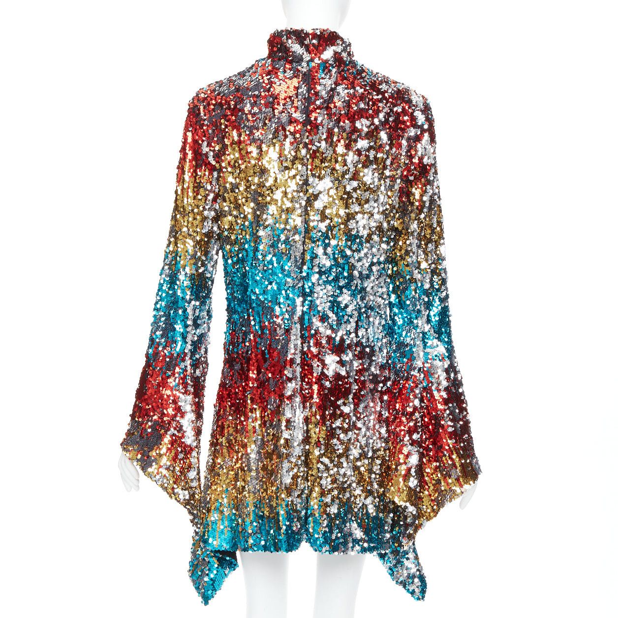 Halpern HALPERN A21D20J Flip Sequin multicolor flare drape hem mini dress FR42 XL Size L / US 10 / IT 46 - 5 Thumbnail