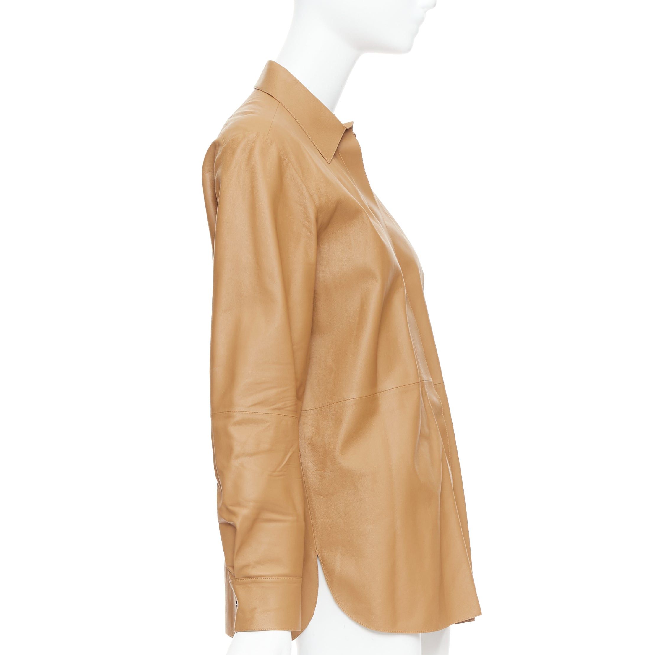 Theory THEORY L Nappa Shine brown lambskin leather panelled shirt XS Size S / US 4 / IT 40 - 4 Thumbnail