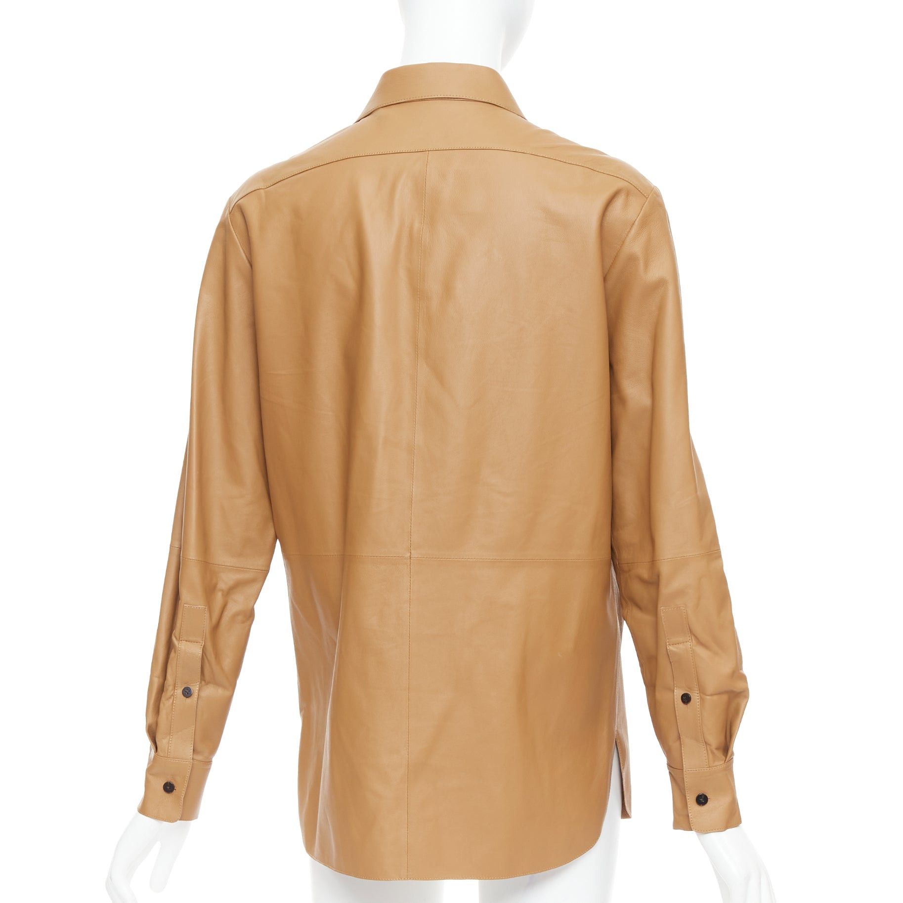 Theory THEORY L Nappa Shine brown lambskin leather panelled shirt XS Size S / US 4 / IT 40 - 5 Thumbnail