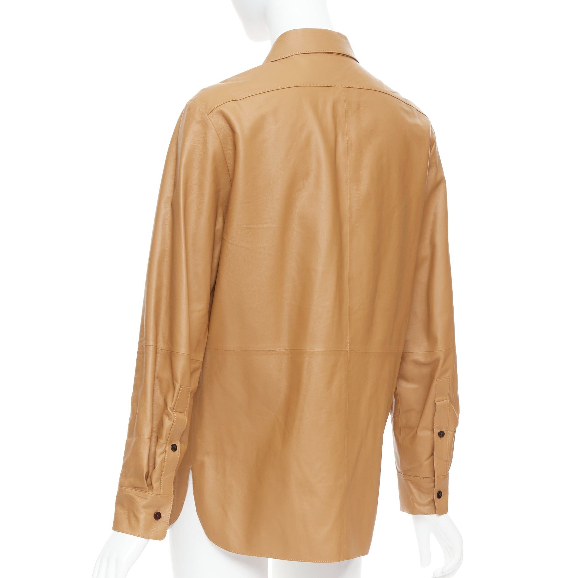 Theory THEORY L Nappa Shine brown lambskin leather panelled shirt XS Size S / US 4 / IT 40 - 6 Thumbnail