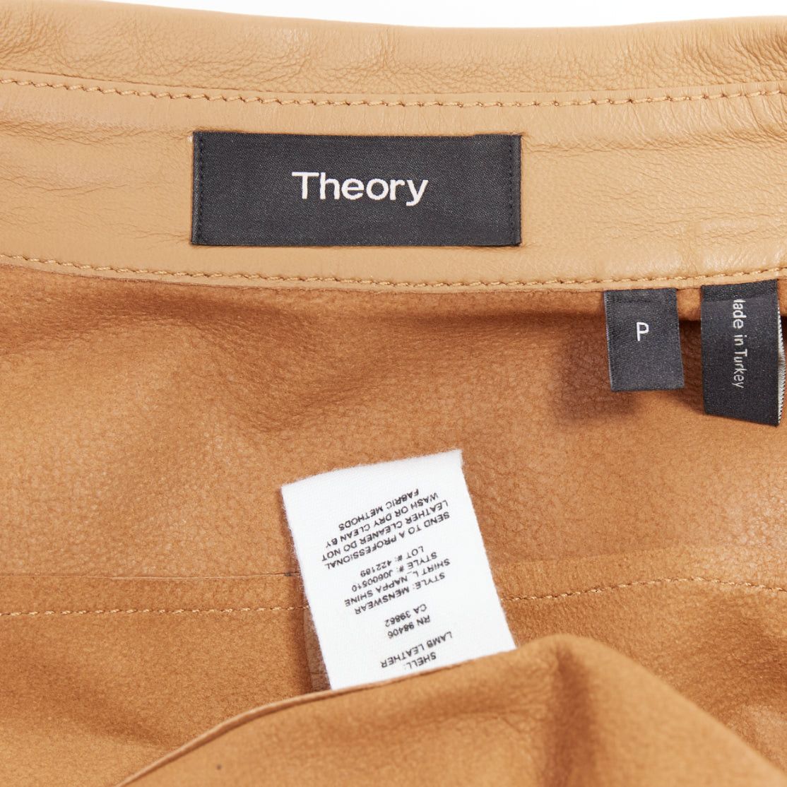 Theory THEORY L Nappa Shine brown lambskin leather panelled shirt XS Size S / US 4 / IT 40 - 8 Thumbnail