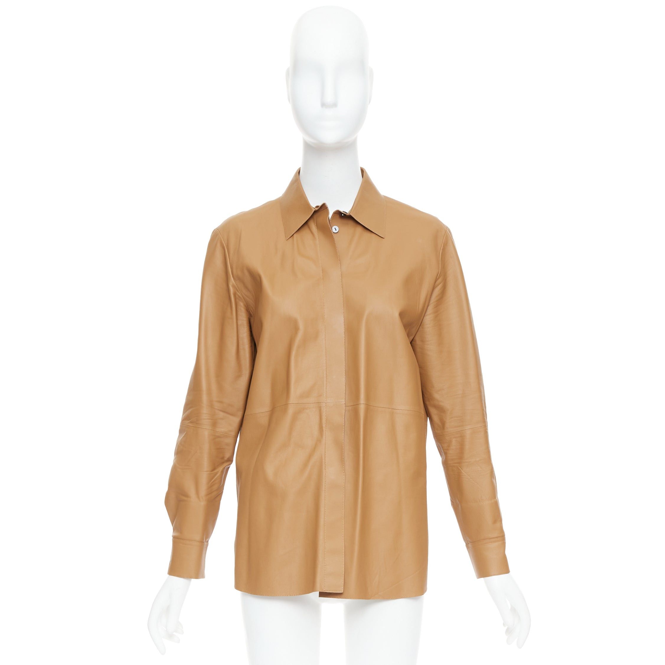 Theory THEORY L Nappa Shine brown lambskin leather panelled shirt XS Size S / US 4 / IT 40 - 9 Thumbnail