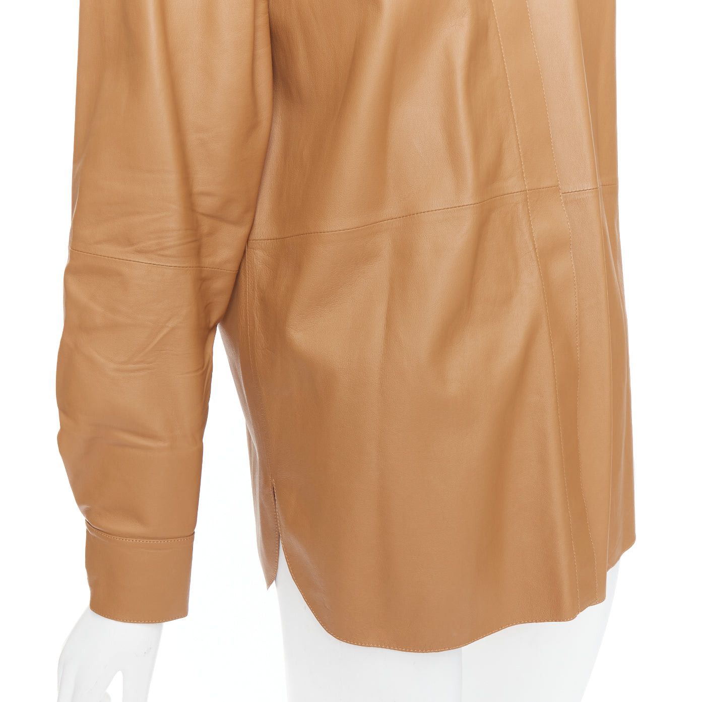 Theory THEORY L Nappa Shine brown lambskin leather panelled shirt XS Size S / US 4 / IT 40 - 2 Thumbnail