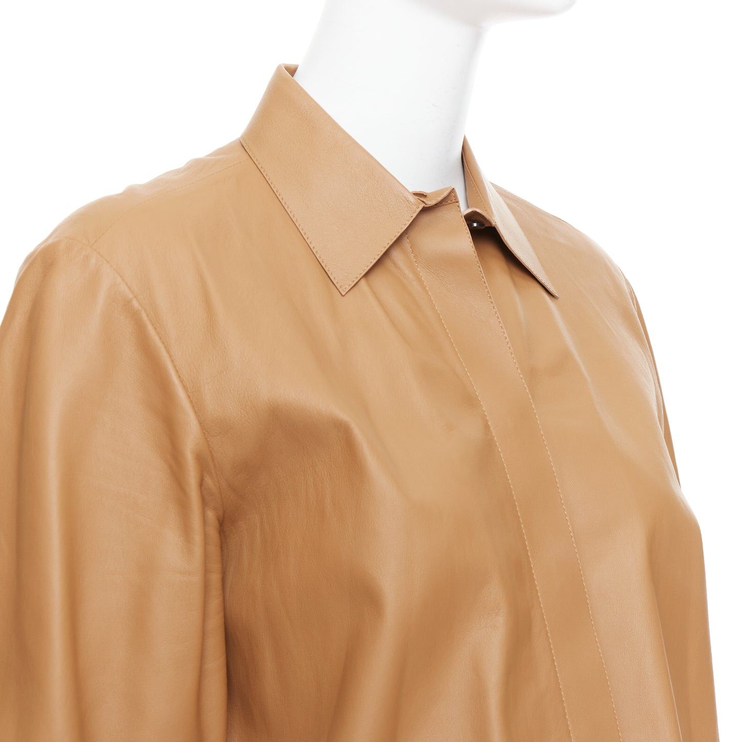 Theory THEORY L Nappa Shine brown lambskin leather panelled shirt XS Size S / US 4 / IT 40 - 7 Thumbnail