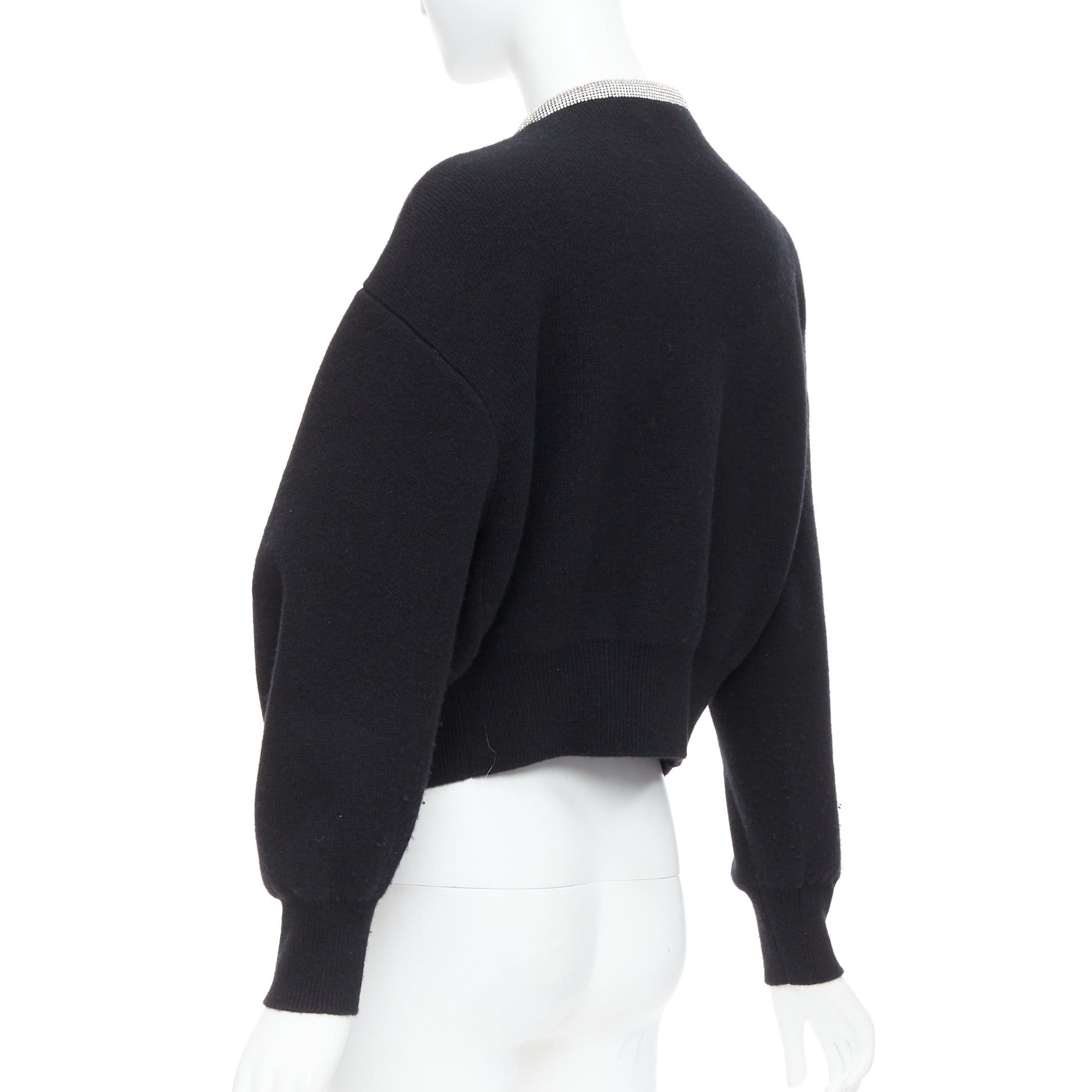 Alexander Wang ALEXANDER WANG black wool cashmere blend crystal cord cropped cardigan S Size S / US 4 / IT 40 - 6 Thumbnail