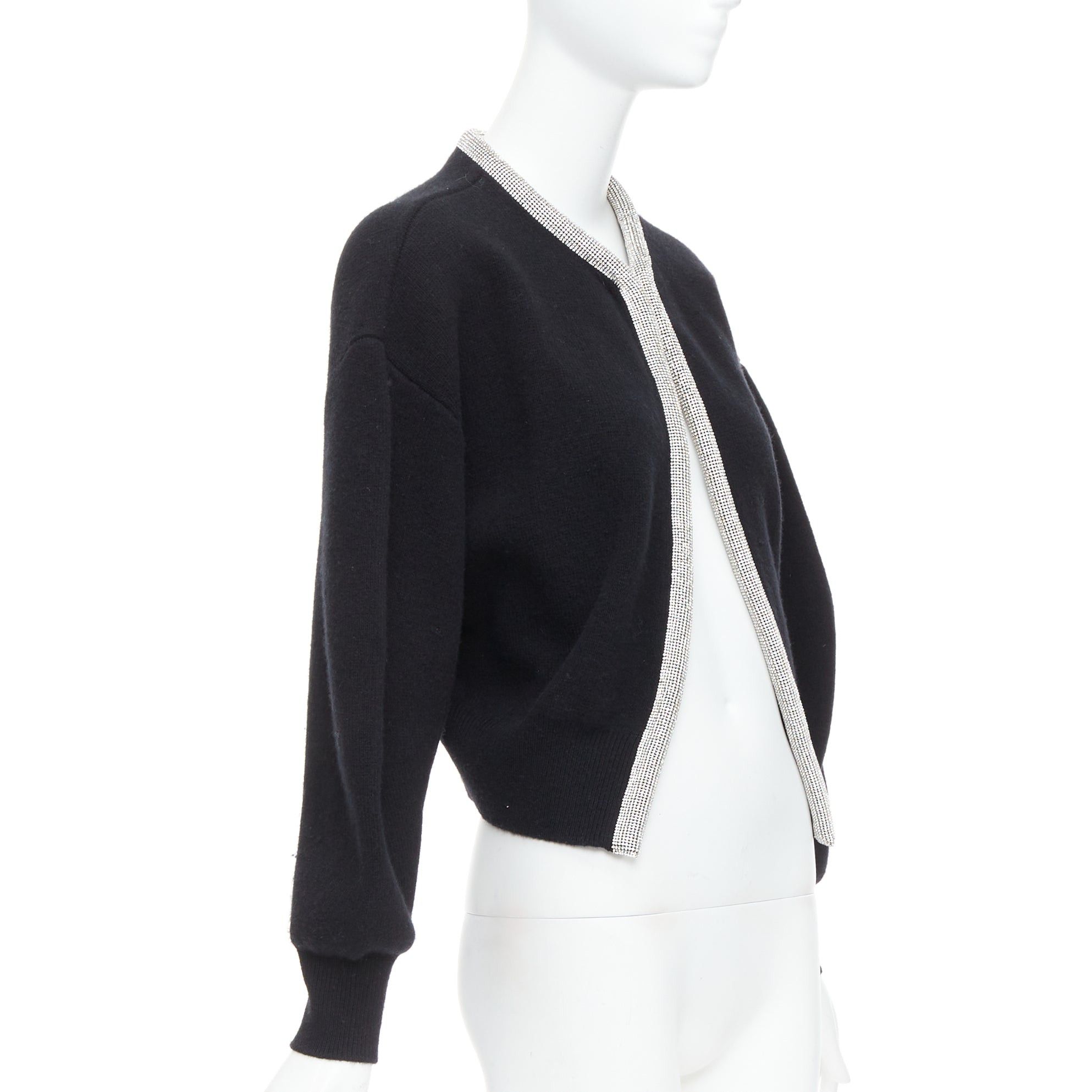 Alexander Wang ALEXANDER WANG black wool cashmere blend crystal cord cropped cardigan S Size S / US 4 / IT 40 - 3 Thumbnail