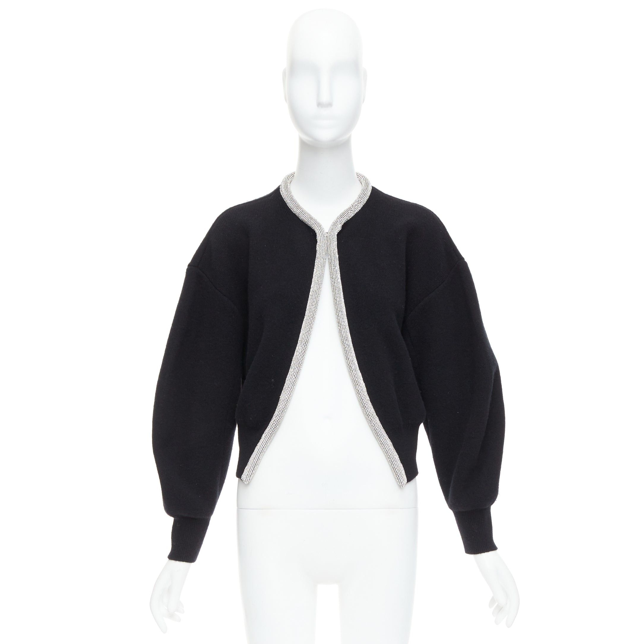 Alexander Wang ALEXANDER WANG black wool cashmere blend crystal cord cropped cardigan S Size S / US 4 / IT 40 - 9 Thumbnail