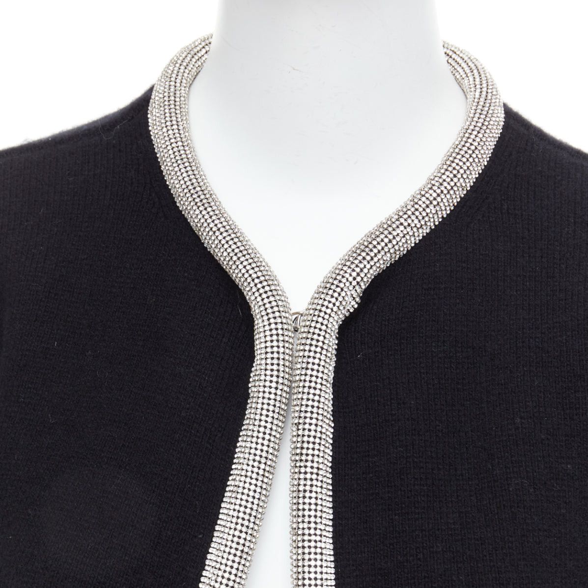 Alexander Wang ALEXANDER WANG black wool cashmere blend crystal cord cropped cardigan S Size S / US 4 / IT 40 - 2 Thumbnail