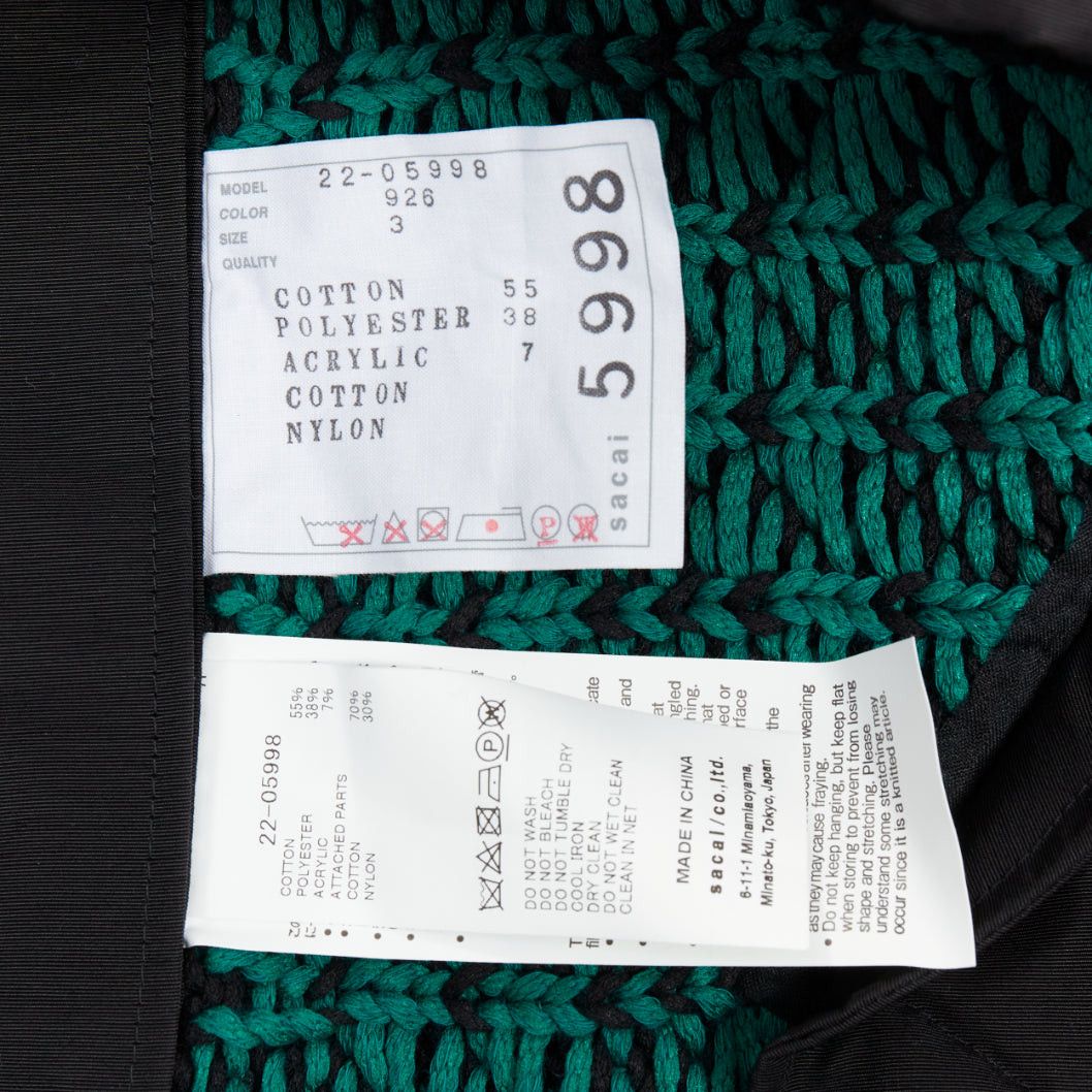 Sacai SACAI 2022 Rug green black cotton knitted flared sweater JP3 L Size L / US 10 / IT 46 - 8 Thumbnail