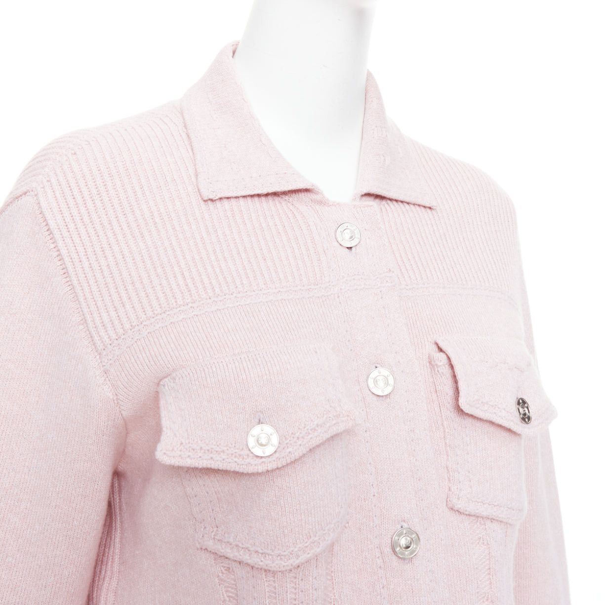 Barrie BARRIE baby pink cashmere cotton topstitched pocketed cardigan L Size M / US 6-8 / IT 42-44 - 2 Thumbnail