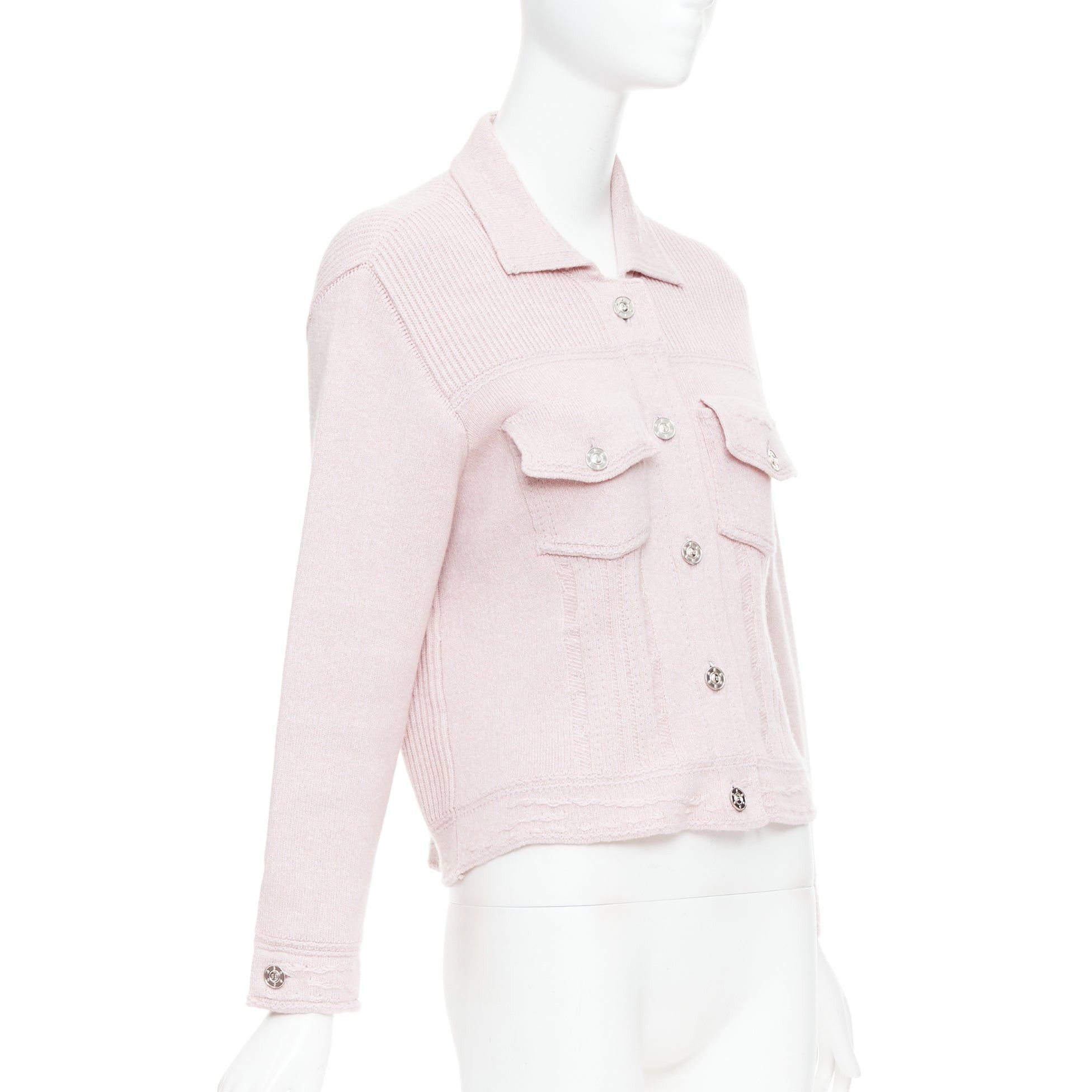 Barrie BARRIE baby pink cashmere cotton topstitched pocketed cardigan L Size M / US 6-8 / IT 42-44 - 4 Thumbnail