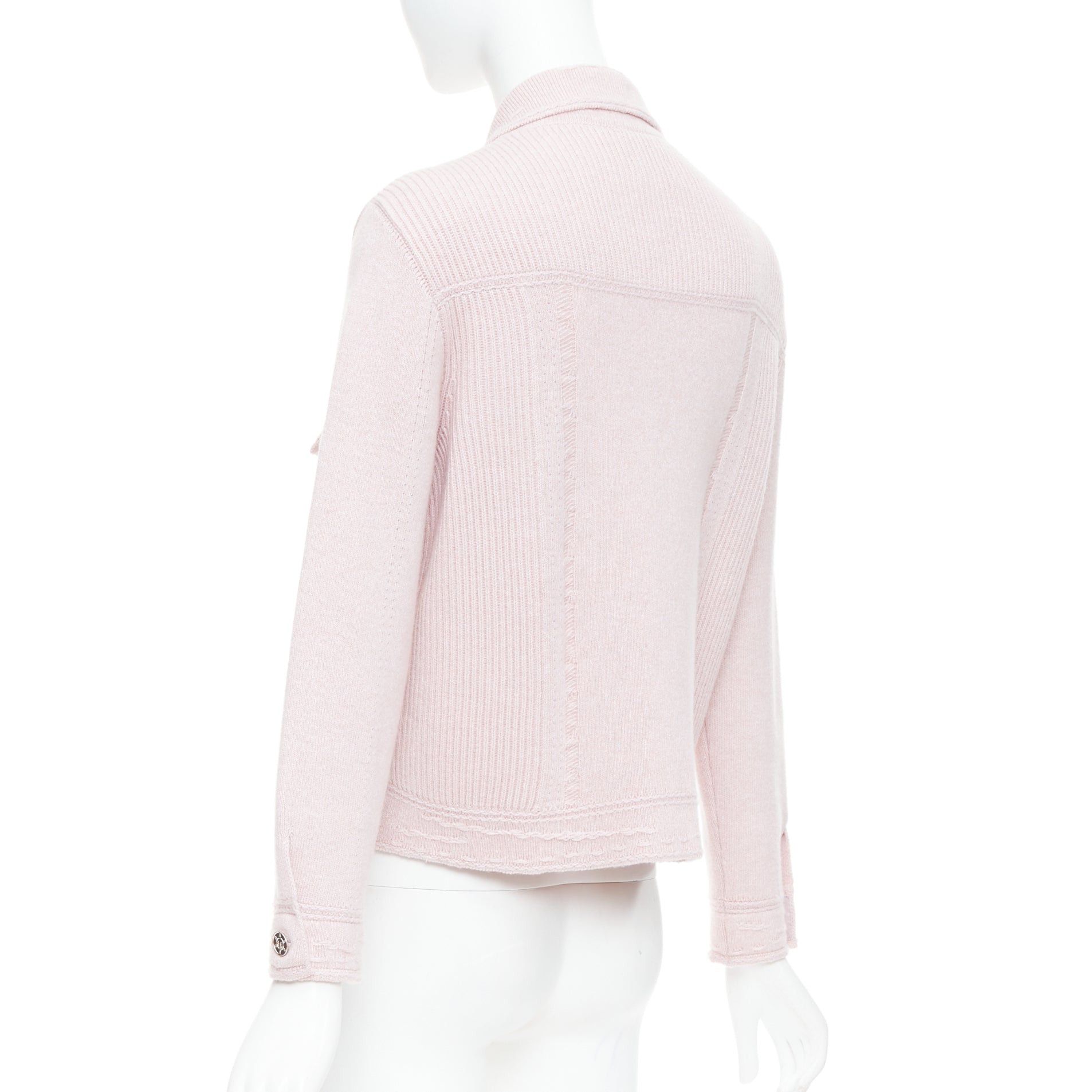 Barrie BARRIE baby pink cashmere cotton topstitched pocketed cardigan L Size M / US 6-8 / IT 42-44 - 7 Thumbnail