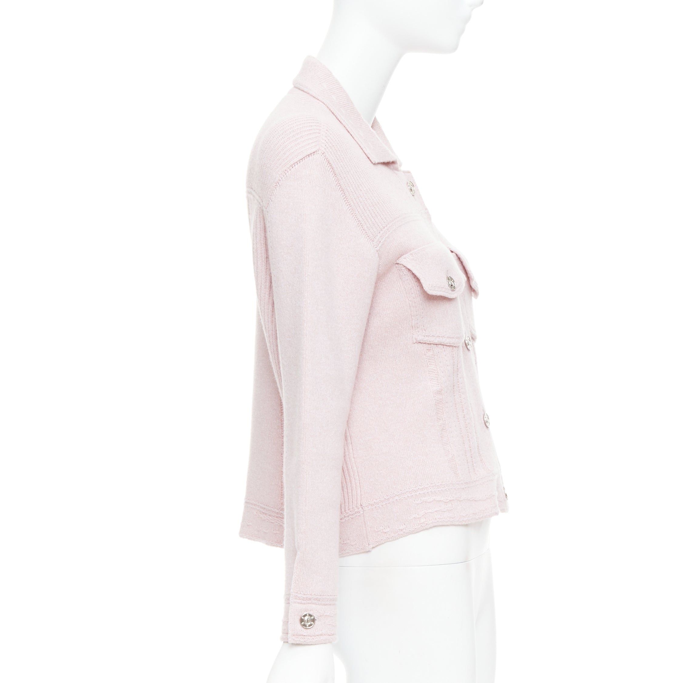 Barrie BARRIE baby pink cashmere cotton topstitched pocketed cardigan L Size M / US 6-8 / IT 42-44 - 5 Thumbnail