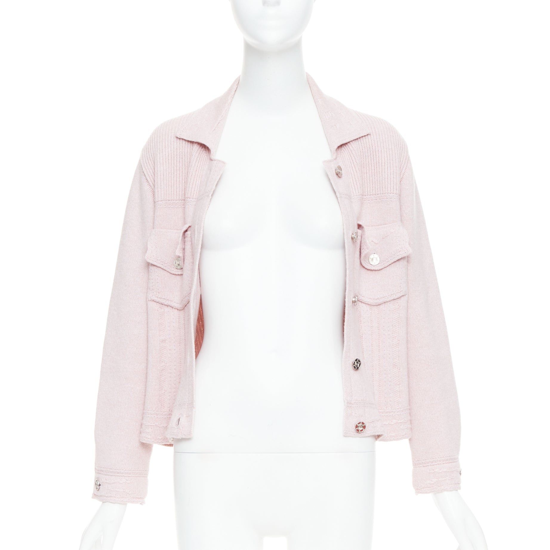 Barrie BARRIE baby pink cashmere cotton topstitched pocketed cardigan L Size M / US 6-8 / IT 42-44 - 3 Thumbnail