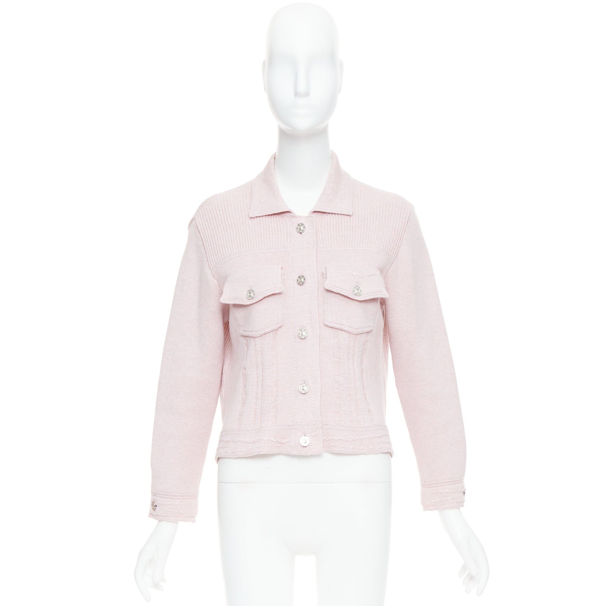 Barrie BARRIE baby pink cashmere cotton topstitched pocketed cardigan L Size M / US 6-8 / IT 42-44 - 10 Thumbnail