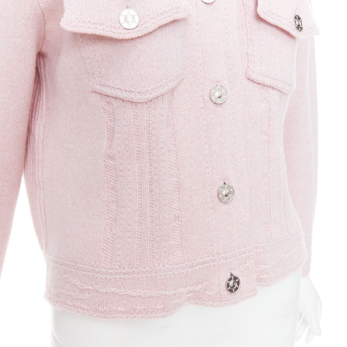 Barrie BARRIE baby pink cashmere cotton topstitched pocketed cardigan L Size M / US 6-8 / IT 42-44 - 8 Thumbnail