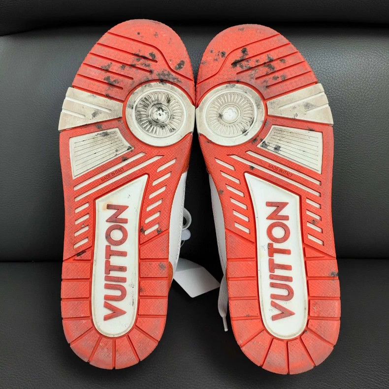Louis Vuitton LV Leather Denim Trainer Sneakers Orange White - dmc Size US 5.5 / EU 38 - 6 Thumbnail