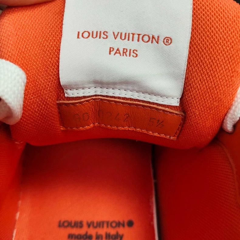 Louis Vuitton LV Leather Denim Trainer Sneakers Orange White - dmc Size US 5.5 / EU 38 - 7 Thumbnail
