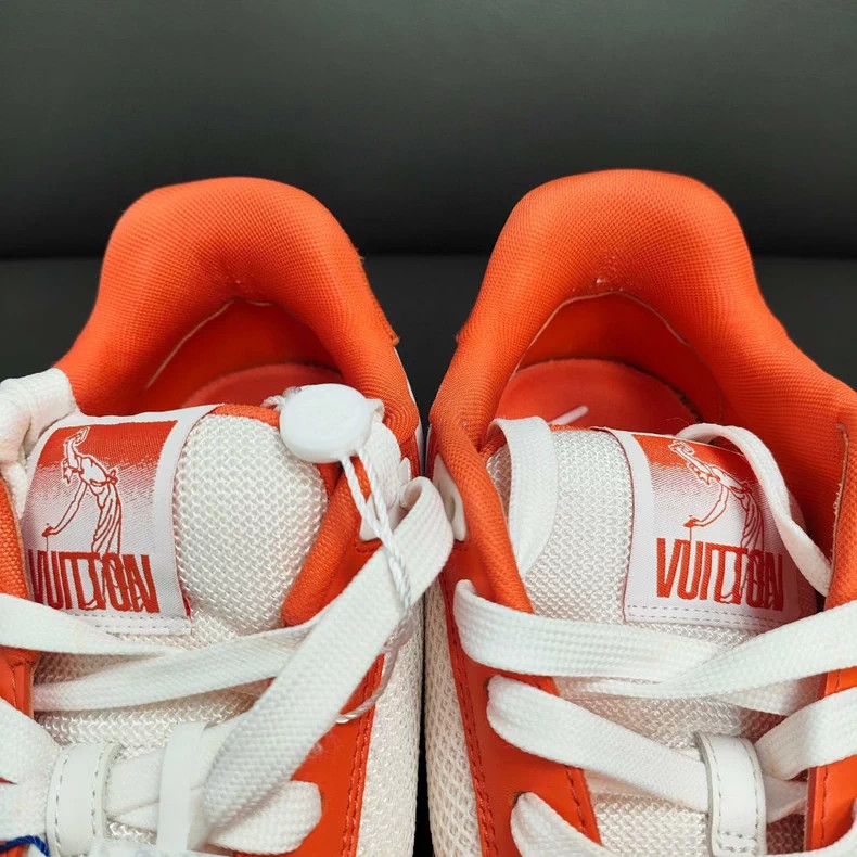 Louis Vuitton LV Leather Denim Trainer Sneakers Orange White - dmc Size US 5.5 / EU 38 - 5 Thumbnail