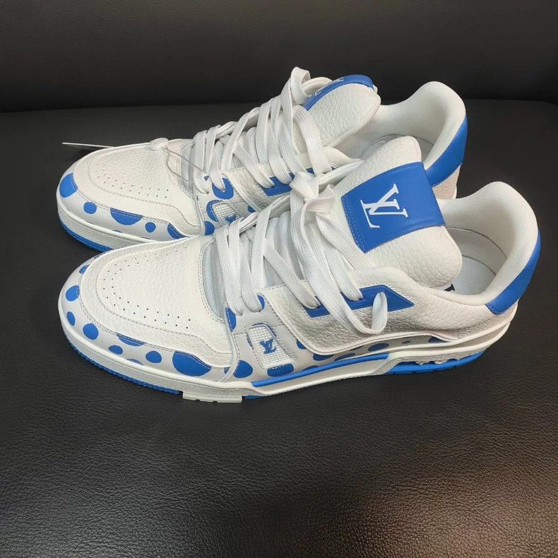 Louis Vuitton LV Leather Lowtop Sneakers White Blue - dmc Size US 10 / EU 43 - 2 Thumbnail