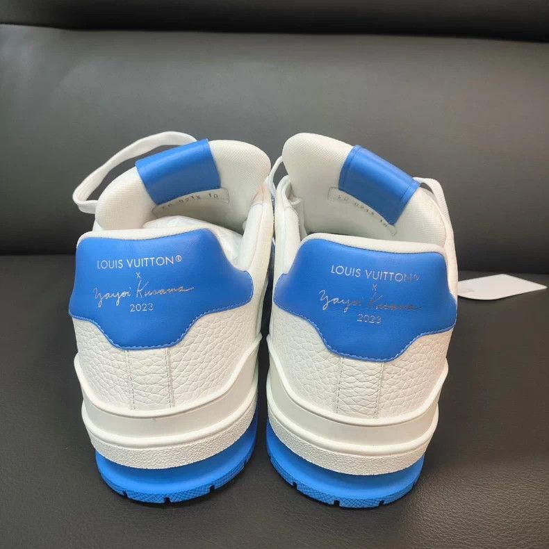 Louis Vuitton LV Leather Lowtop Sneakers White Blue - dmc Size US 10 / EU 43 - 4 Thumbnail