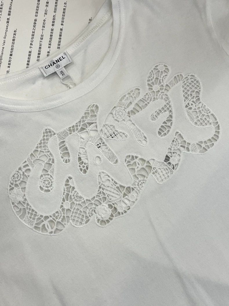 Chanel Chanel White Logo Cutout Short-Sleeve Top - dmc Size US M / EU 48-50 / 2 - 2 Thumbnail