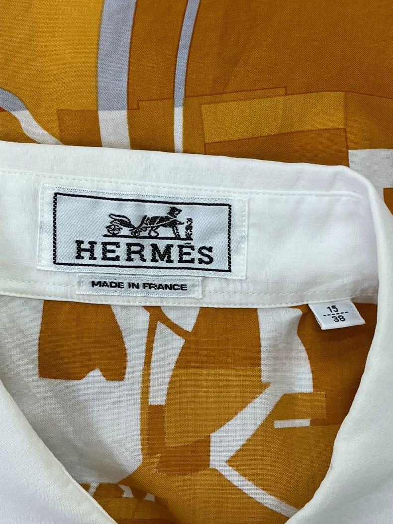 Hermes Hermes White Orange Print Shirt - dmc Size US M / EU 48-50 / 2 - 3 Thumbnail
