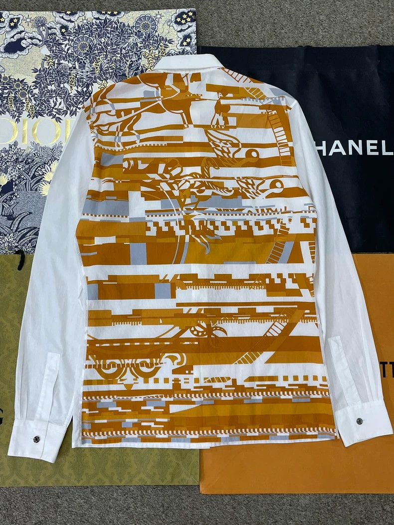 Hermes Hermes White Orange Print Shirt - dmc Size US M / EU 48-50 / 2 - 2 Thumbnail