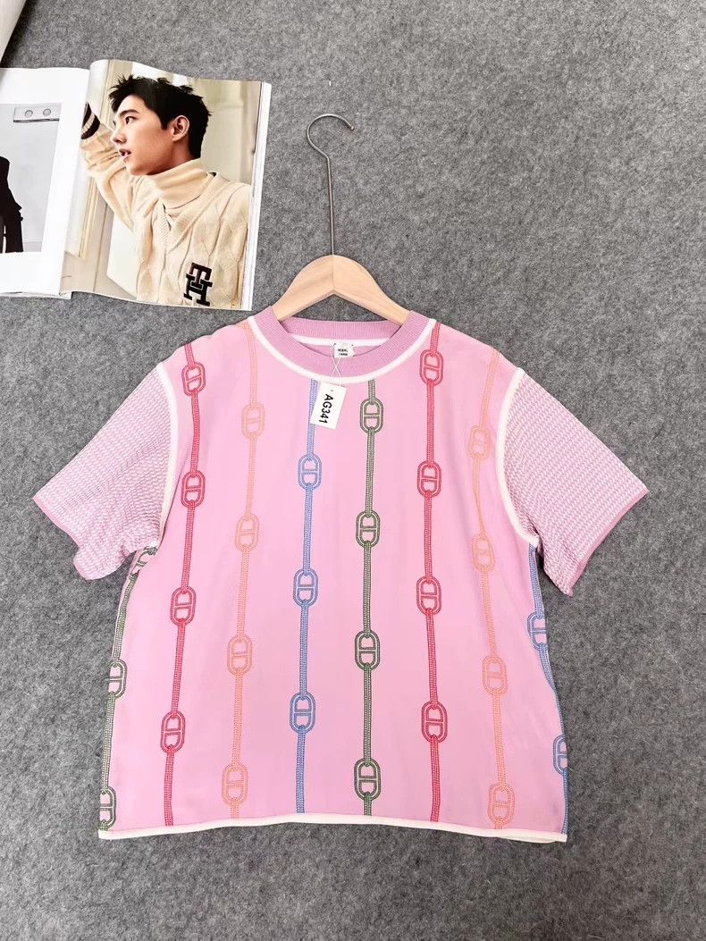Hermes Hermes Silk Short Sleeve Logo Top - dmc Size US XS / EU 42 / 0 - 2 Thumbnail