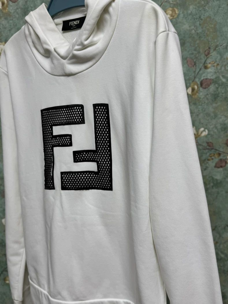 Fendi Fendi Mesh Logo White Hoodie - dmc Size US M / EU 48-50 / 2 - 2 Thumbnail