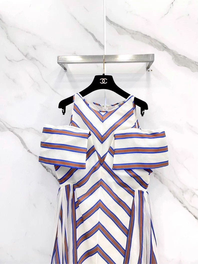 Fendi FENDI Striped V-Neck Silk Dress - dmc Size US L / EU 52-54 / 3 - 4 Thumbnail