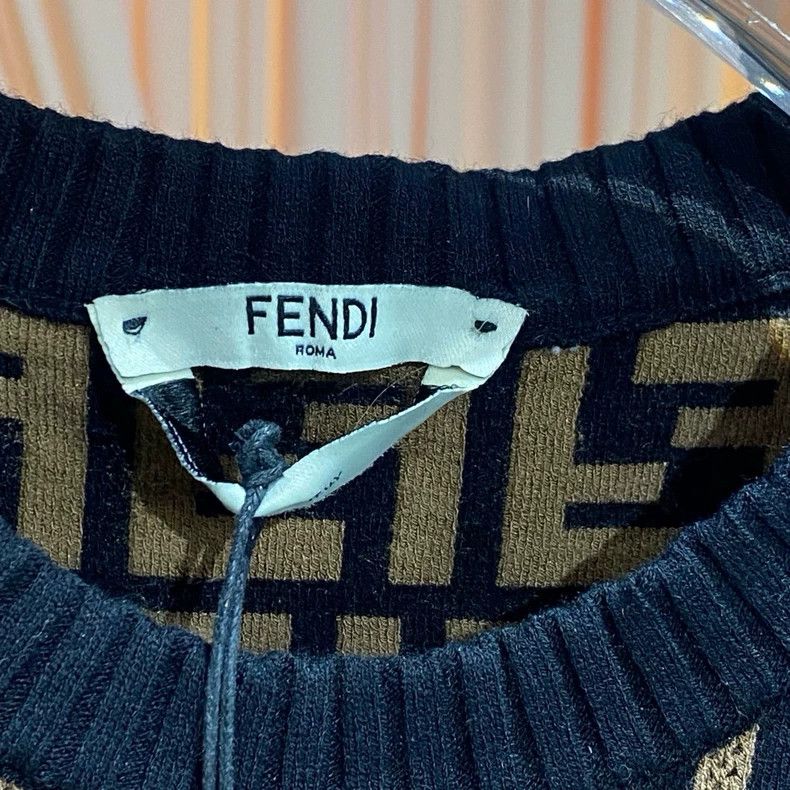 Fendi Brown Monogram Knit Bow Dress - dmc