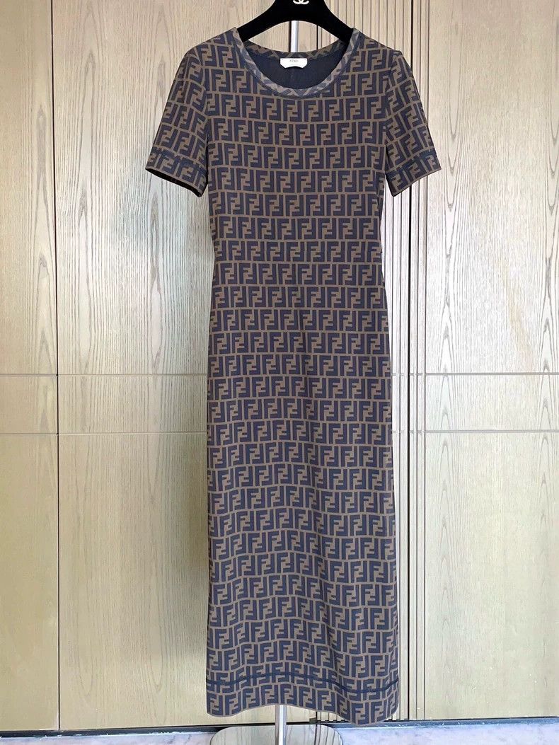 Fendi Fendi Brown Logo Short Sleeve Dress - dmc Size US 31 - 4 Thumbnail