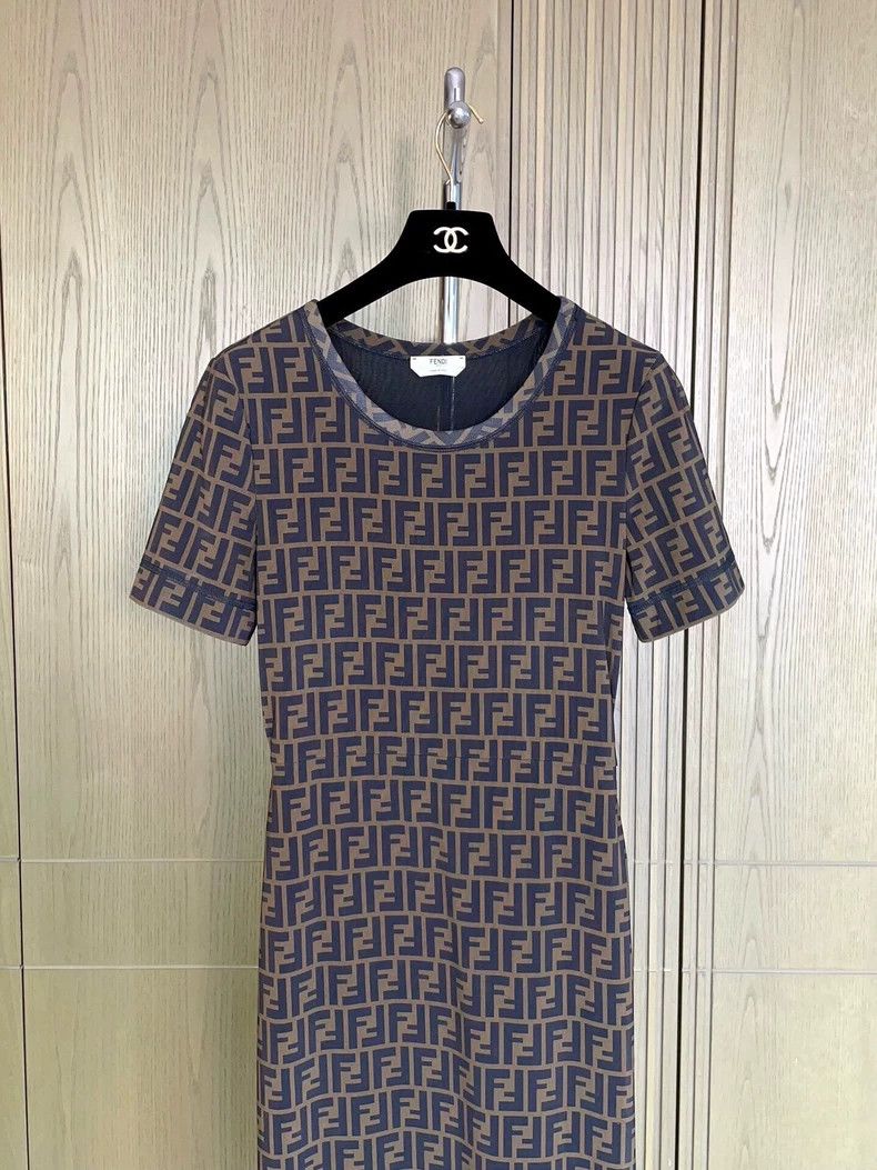 Fendi Fendi Brown Logo Short Sleeve Dress - dmc Size US 31 - 3 Thumbnail