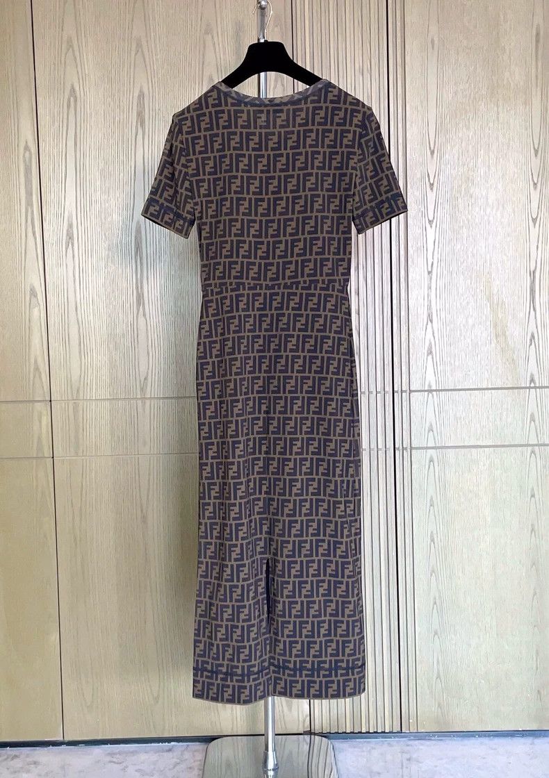 Fendi Fendi Brown Logo Short Sleeve Dress - dmc Size US 31 - 2 Thumbnail