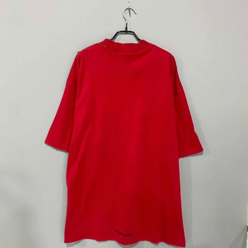 Balenciaga Balenciaga Red Embroidered Distressed Tee - dmc Size US XXS / EU 40 - 3 Thumbnail