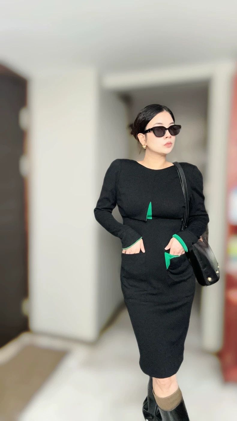 Hermes Black Green Wool Knit Dress - dmc Size US 38 / EU 54 - 3 Thumbnail