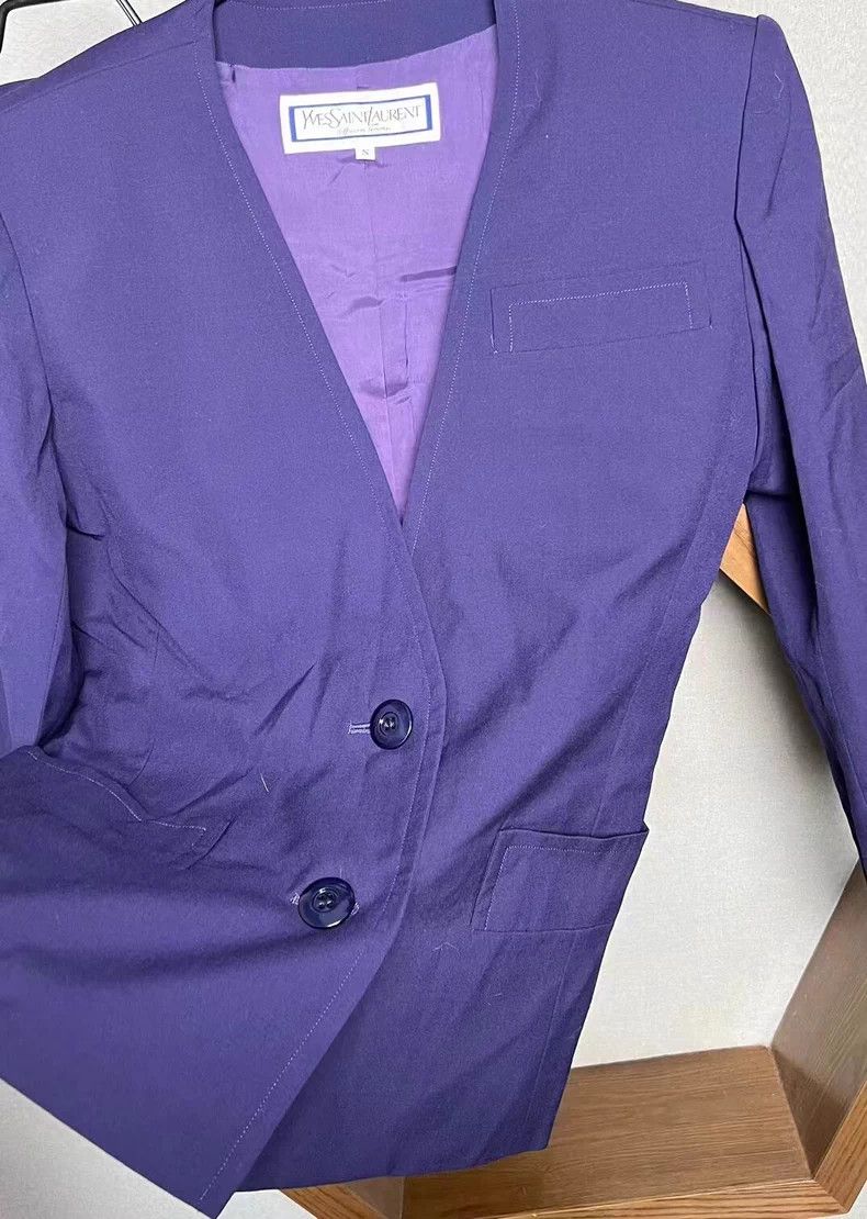 Yves Saint Laurent YSL Purple Wool Coat & Skirt Set - dmc Size US S / EU 44-46 / 1 - 4 Thumbnail