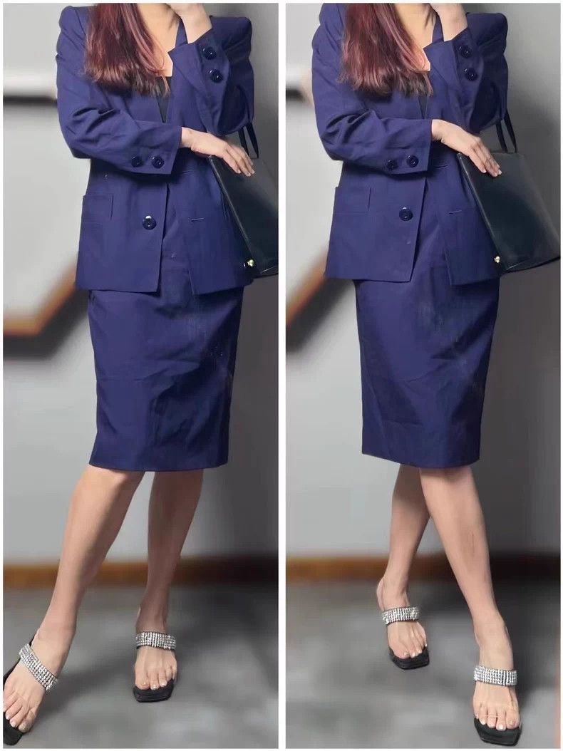 Yves Saint Laurent YSL Purple Wool Coat & Skirt Set - dmc Size US S / EU 44-46 / 1 - 8 Thumbnail