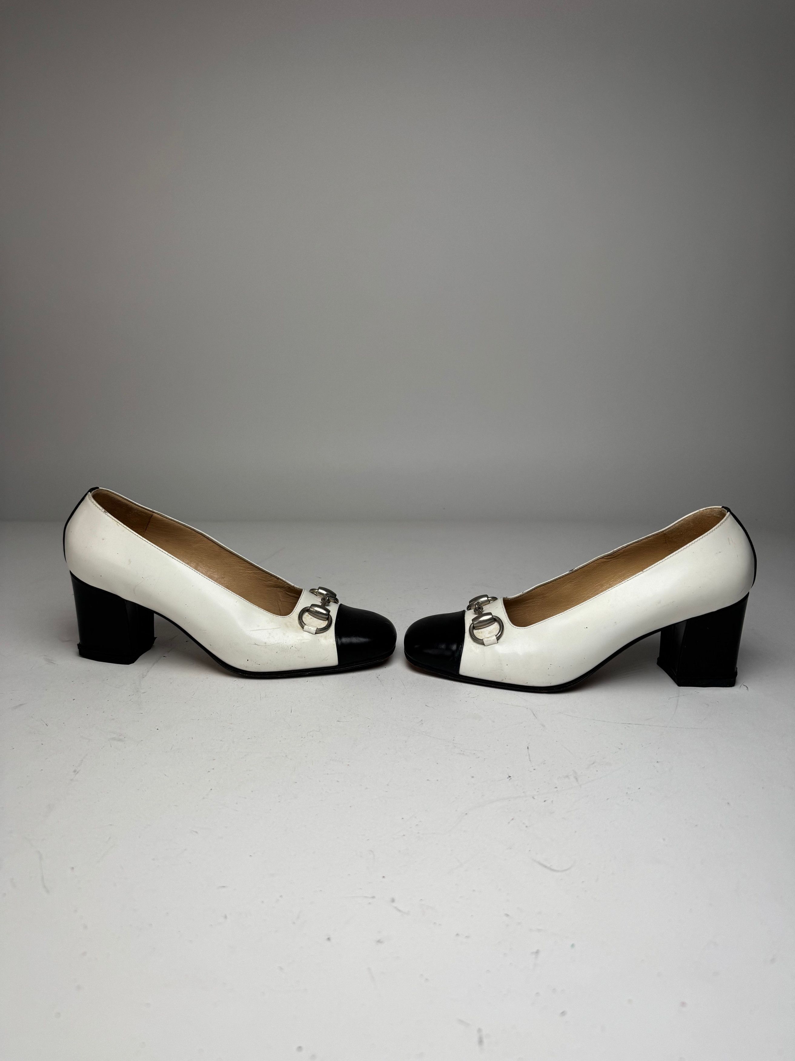 Gucci Vintage Horsebit Pumps Black White EU36,5 Size US 5.5 / IT 35.5 - 3 Thumbnail