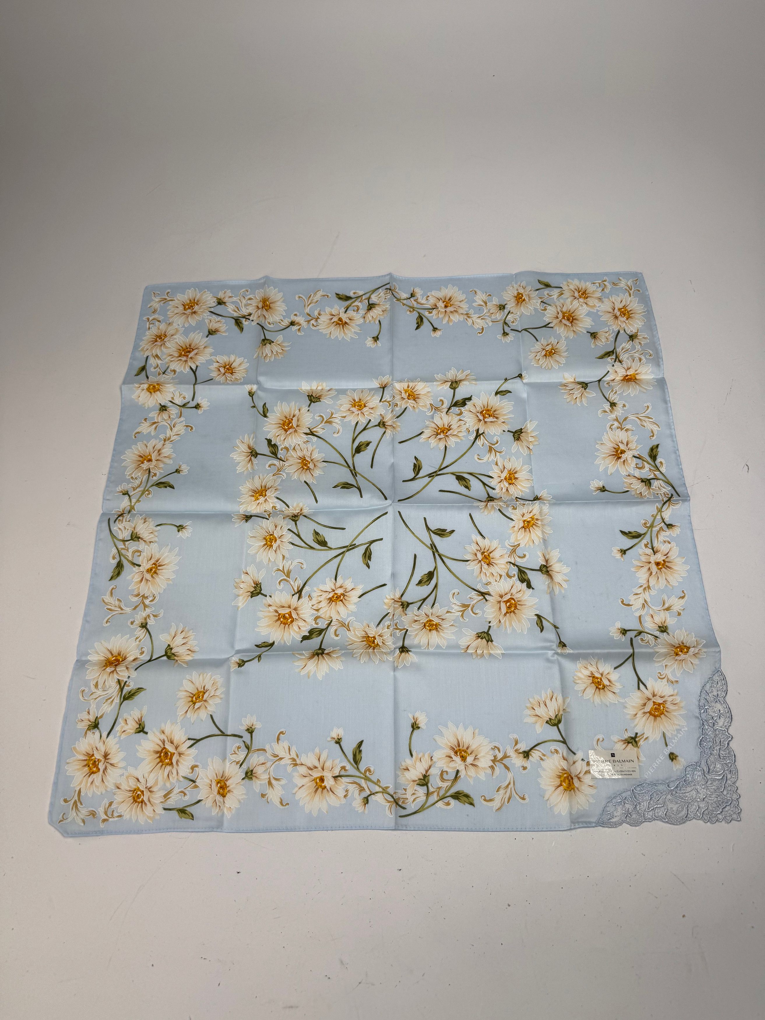 Balmain Vintage Floral Scarf Light-Blue Yellow white Size ONE SIZE - 10 Thumbnail