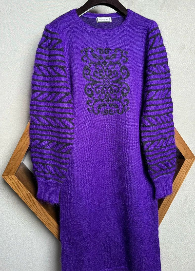 Hermes Purple YSL Mohair Long Sweater Dress - dmc Size US XL / EU 56 / 4 - 3 Thumbnail