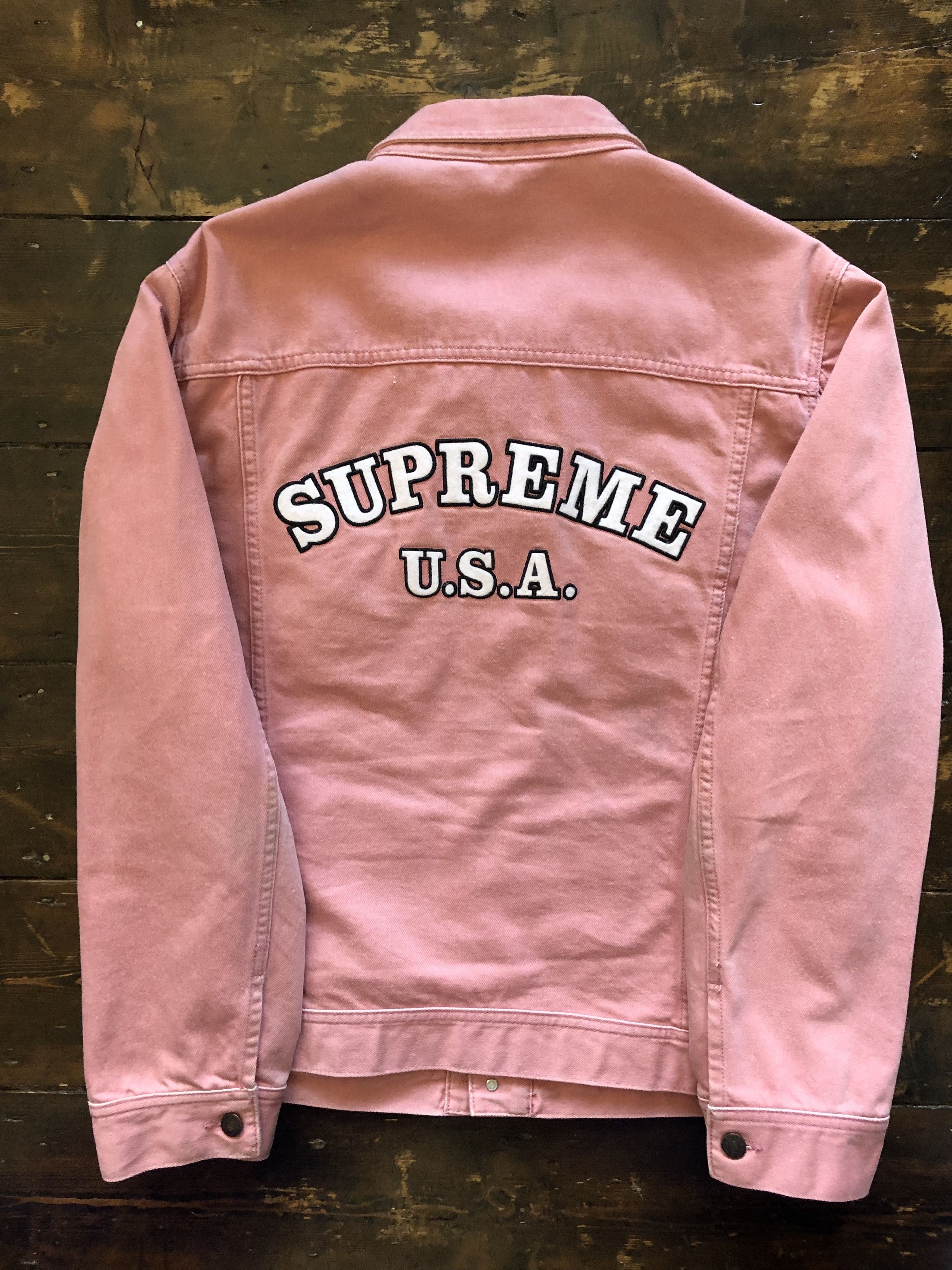 Supreme SUPREME S/S 2016 DENIM TRUCKER JACKET PINK - Size L | Grailed